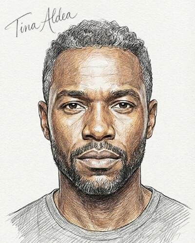 Delivered soulmate sketch of a man with a short beard, signed Tina Aldea